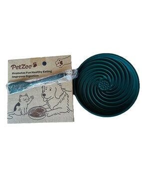 NEW PetZee Slow Feeder Bowl & Lick Mat - White for Dogs & Cats Dark Teal/Blue